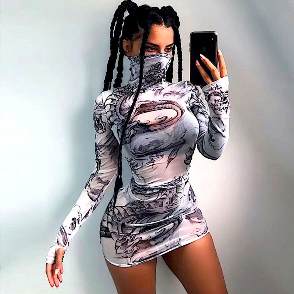 Grey dragon🐉 sheer long sleeve dress
